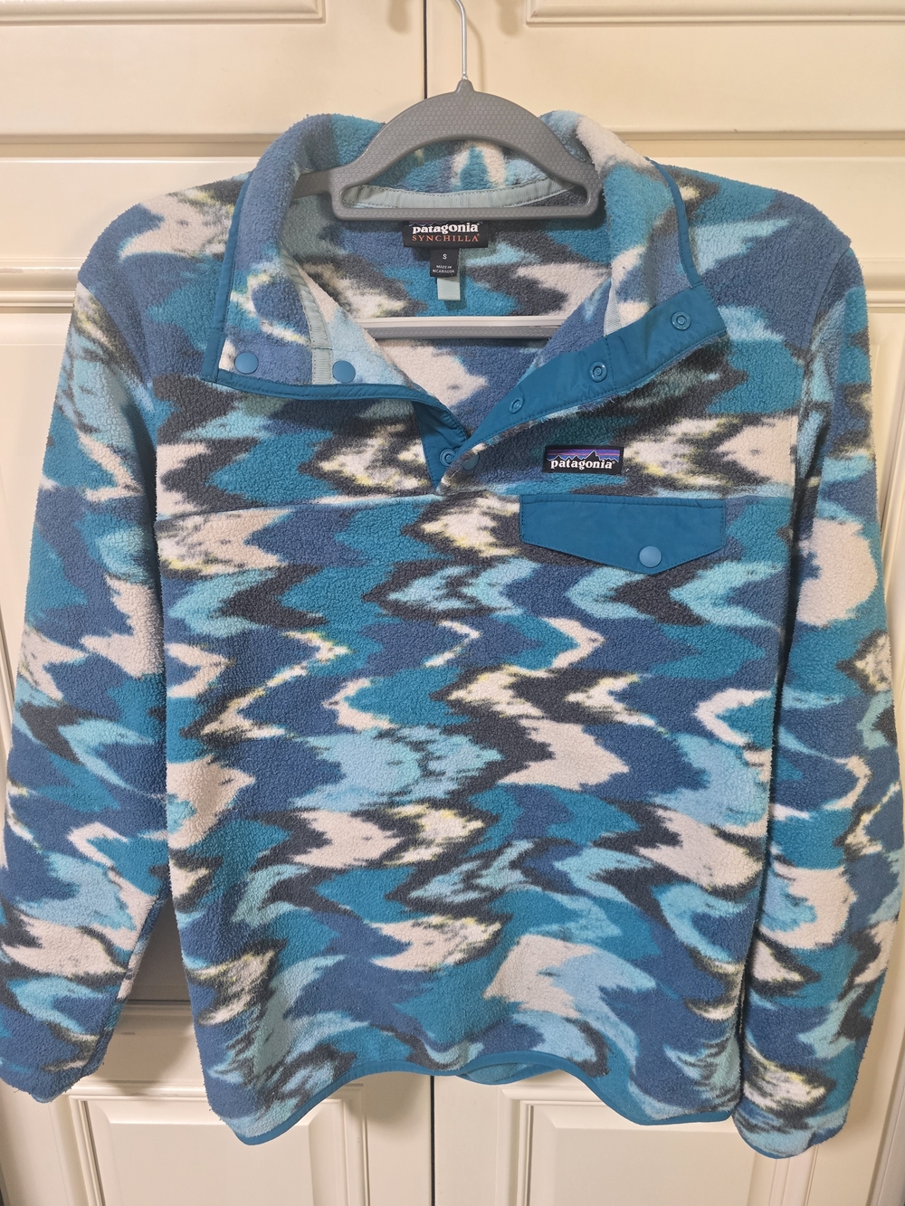 Patagonia Synchilla Snap-T Fleece Pullover Trout Tales Elwha Blue Aztec Sz S